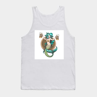 Mermaid With Mugs of Beer Tattoo Illustration Tank Top